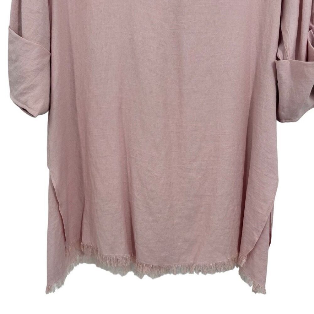 Umgee Side Split 3/4 Sleeves Round Neck Raw Edge Hem‎ Top Pink Size Small NWT - Picture 8 of 9